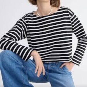 J.‎ Crew Black and White Breton Stripe Crop Top Size Medium